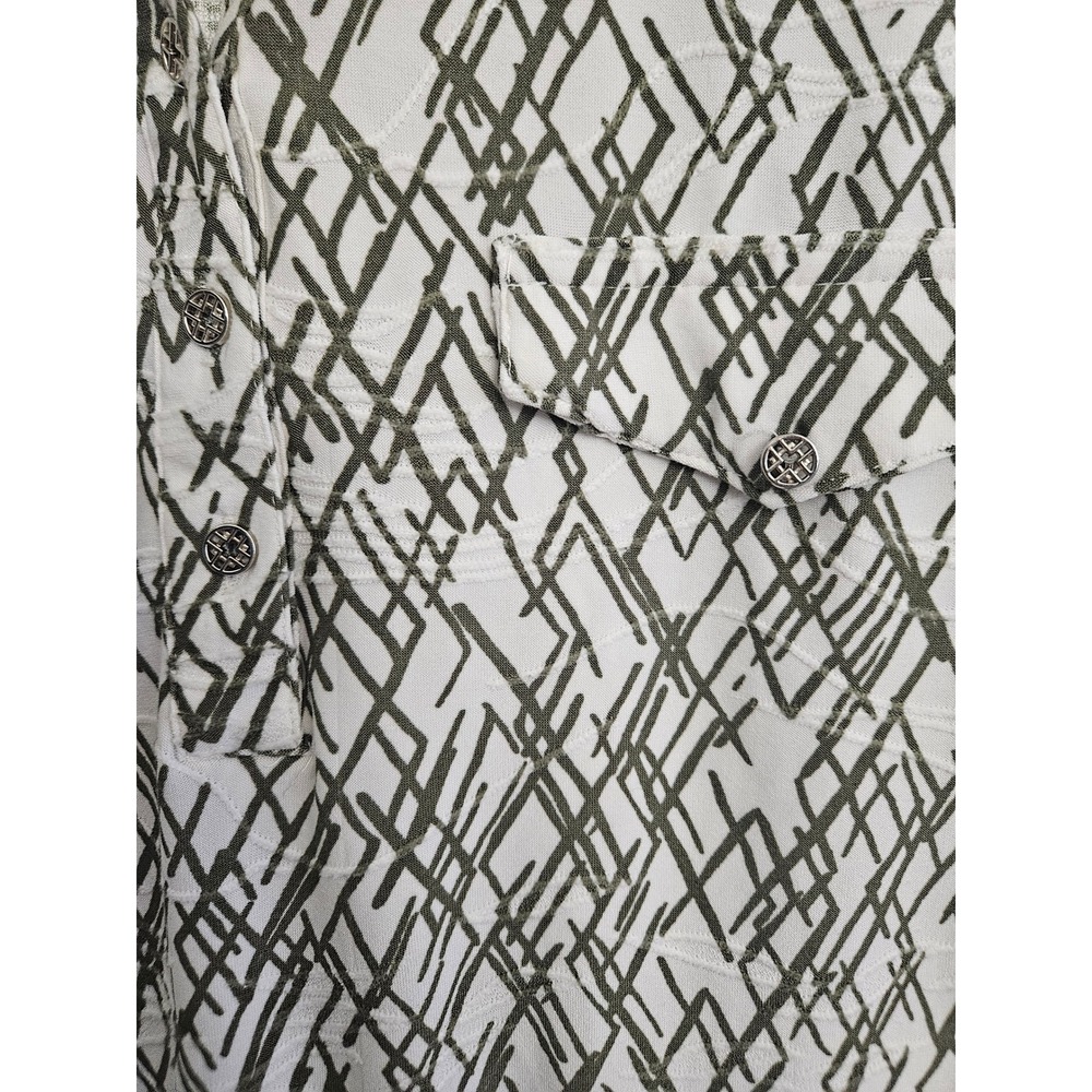 Emily Daniels Women Green White Geometric Abstract Print Short Sleeve Top Medium - Picture 4 of 5